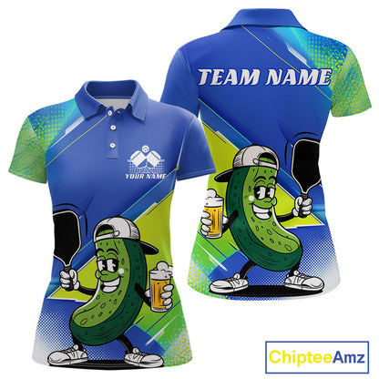 Custom Funny Pickleball Women Polo Shirts, Cool Pickles Playing Pickleball Humorous Shirt IPHW9440