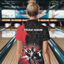 Load image into Gallery viewer, Custom Red Bowling Team Polo Shirts For Women, Bowling Pattern Bowling League Shirt IPHW9623