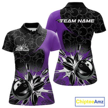 Load image into Gallery viewer, Custom Purple Bowling Team Polo Shirts For Women, Bowling Pattern Bowling League Shirt IPHW9624