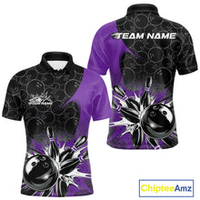 Load image into Gallery viewer, Custom Purple Bowling Team Polo Shirts For Men, Bowling Pattern Bowling League Shirt IPHW9624