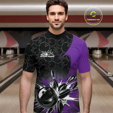 Load image into Gallery viewer, Custom Purple Bowling Team Quarter-Zip Shirts For Men, Bowling Pattern Bowling League Shirt IPHW9624