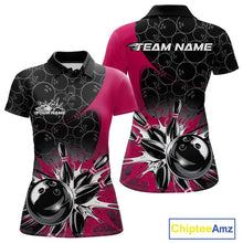 Load image into Gallery viewer, Custom Pink Bowling Team Polo Shirts For Women, Bowling Pattern Bowling League Shirt IPHW9626
