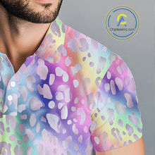 Load image into Gallery viewer, Colorful Neon Rainbow leopard pattern Mens Golf Polo Shirts Custom men&#39;s golf outfits, cool golf gift NQS10244