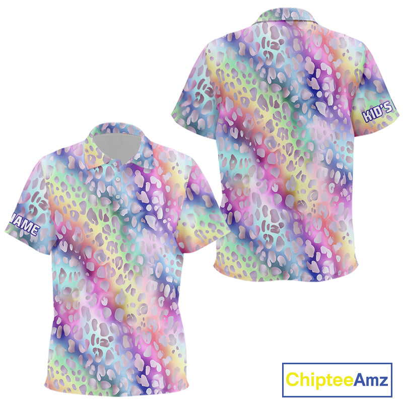 Colorful Neon Rainbow leopard pattern Kid Golf Polo Shirt Custom Kid golf outfit, cool golf gift NQS10244