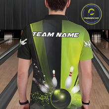 Load image into Gallery viewer, Custom Black And Green Bowling Jerseys, Glowing Motion Graphic Bowling Men Polo Shirt IPHW9443