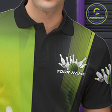 Load image into Gallery viewer, Custom Black And Green Bowling Jerseys, Glowing Motion Graphic Bowling Men Polo Shirt IPHW9443