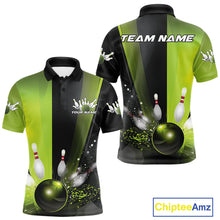 Load image into Gallery viewer, Custom Black And Green Bowling Jerseys, Glowing Motion Graphic Bowling Men Polo Shirt IPHW9443