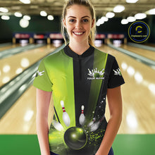 Load image into Gallery viewer, Custom Black And Green Bowling Jerseys, Glowing Motion Bowling Women Quarter-Zip Shirt IPHW9443