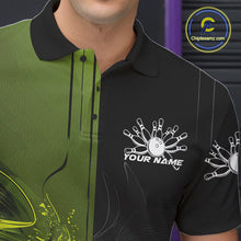Load image into Gallery viewer, Half Black Half Green Custom Bowling Team Polo Shirts For Men, Bowling Tournament Shirt IPHW9445