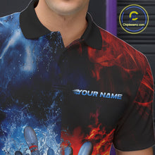 Load image into Gallery viewer, Custom Red Fire Blue Water Explosion Bowling Team Polo Shirts For Men, Bowling Uniform IPHW9448