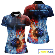 Load image into Gallery viewer, Custom Red Fire Blue Water Explosion Bowling Team Polo Shirts For Women, Bowling Uniform IPHW9448