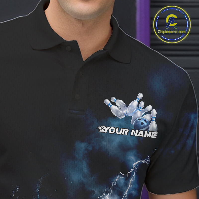 Custom Water And Fire Bowling Team Polo Shirts For Men, Thunder Lightning Bowling Uniform IPHW9450