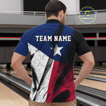 Custom Texas Flag Bowling Team Men Quarter-Zip Shirts, Texas Bowling League Shirt Team Uniform IPHW9634