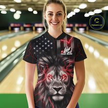 Load image into Gallery viewer, Custom Red Thunder Lightning Patriotic Lion Women Quarter-Zip Shirt, US Bowling Jersey IPHW9322