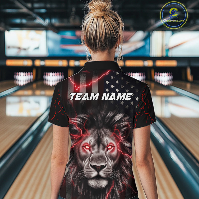 Custom Red Thunder Lightning Patriotic Lion Women Quarter-Zip Shirt, US Bowling Jersey IPHW9322