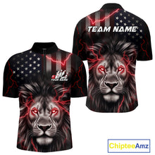 Load image into Gallery viewer, Custom Red Thunder Lightning Patriotic Lion Quarter-Zip Shirts For Men, US Flag Bowling Jerseys IPHW9322