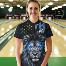 Load image into Gallery viewer, Custom Blue Thunder Lightning Patriotic Lion Women Quarter-Zip Shirt, US Bowling Jersey IPHW9323