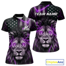 Load image into Gallery viewer, Custom Purple Thunder Lightning Patriotic Lion Women Polo Shirts, US Flag Bowling Jerseys IPHW9324
