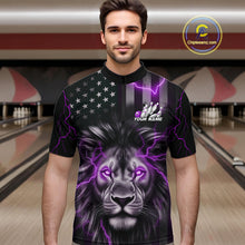 Load image into Gallery viewer, Custom Purple Thunder Lightning Patriotic Lion Quarter-Zip Shirt For Men, US Flag Bowling Jerseys IPHW9324