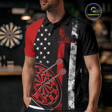 Load image into Gallery viewer, Custom Red Thin Line US Flag Patriotic Dartboard Dart Men Polo Team Shirts, Dart Jerseys IPHW9644