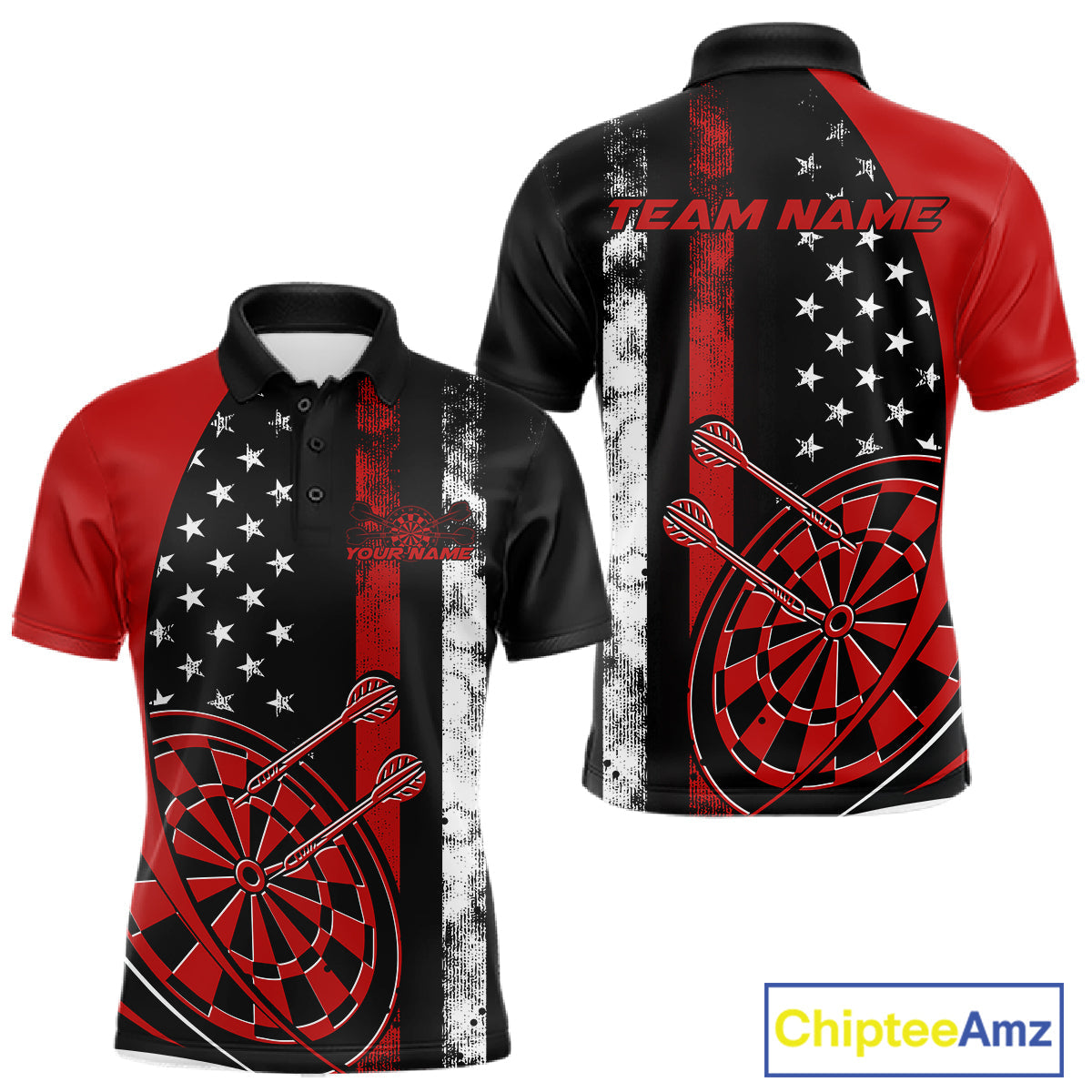 Custom Red Thin Line US Flag Patriotic Dartboard Dart Men Polo Team Shirts, Dart Jerseys IPHW9644