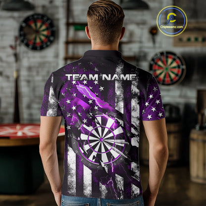 Custom Purple Thunder Lightning Patriotic Dart Men Polo Shirts, Vintage Dart Jerseys IPHW9653