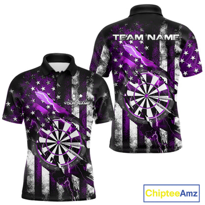 Custom Purple Thunder Lightning Patriotic Dart Men Polo Shirts, Vintage Dart Jerseys IPHW9653