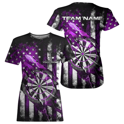 Custom Purple Thunder Lightning Patriotic Dart Women T-Shirts, Grunge Dart Jerseys IPHW9653