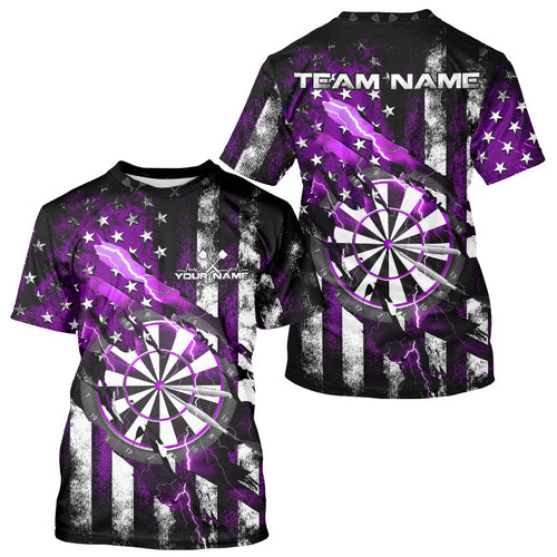 Custom Purple Thunder Lightning Patriotic Dart Men T-Shirts, Grunge Dart Jerseys IPHW9653