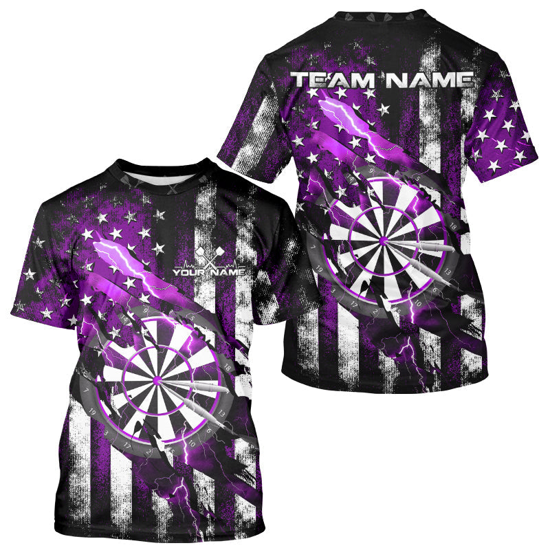Custom Purple Thunder Lightning Patriotic Dart Men T-Shirts, Grunge Dart Jerseys IPHW9653