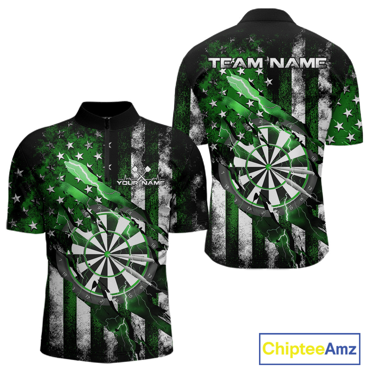Custom Green Thunder Lightning Patriotic Dart Men Quarter-Zip Shirts, Vintage Dart Jerseys IPHW9654