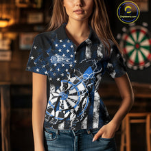 Load image into Gallery viewer, Custom Blue Thunder Lightning Patriotic Dart Team Polo Shirts For Women, Dart Jerseys IPHW9657