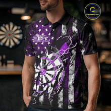 Load image into Gallery viewer, Custom Purple Thunder Lightning Patriotic Dart Team Polo Shirts For Men, Dart Jerseys IPHW9658