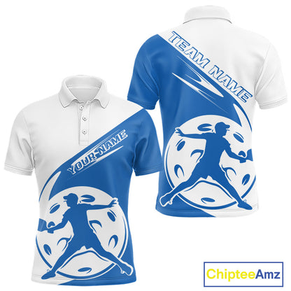 Custom White And Blue Pickleball Jersey, Pickleballer Pickleball Player Polo Shirt For Men IPHW9339