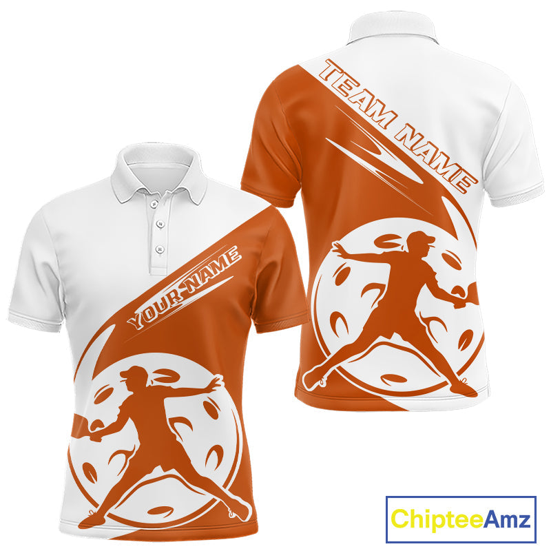 Custom White And Orange Pickleball Jersey, Pickleballer Pickleball Player Polo Men Shirt IPHW9341