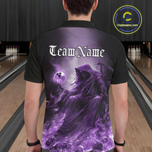 Load image into Gallery viewer, Custom Purple Flame Grim Reaper Bowling Men Polo Shirts, Halloween Bowling Team Outfit IPHW9468