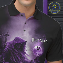 Load image into Gallery viewer, Custom Purple Flame Grim Reaper Bowling Men Polo Shirts, Halloween Bowling Team Outfit IPHW9468