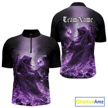 Load image into Gallery viewer, Custom Purple Flame Grim Reaper Bowling Men Quarter-Zip Shirts, Halloween Bowling Team Outfit IPHW9468