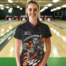 Load image into Gallery viewer, Custom Chatic Flame Grim Reaper Bowling Women Polo Shirts, Halloween Bowling Team Shirt IPHW9473