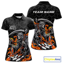 Load image into Gallery viewer, Custom Chatic Flame Grim Reaper Bowling Women Polo Shirts, Halloween Bowling Team Shirt IPHW9473