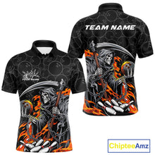 Load image into Gallery viewer, Custom Chatic Flame Grim Reaper Bowling Polo Shirts For Men, Halloween Bowling Team Shirt IPHW9473