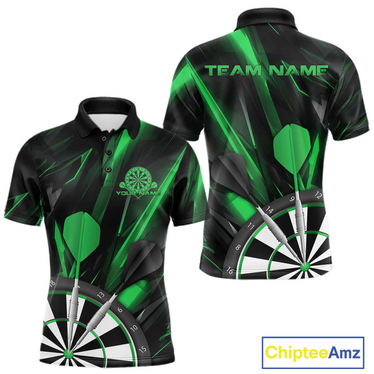Custom Black And Green Dart Jerseys, Dart Polo Shirts For Men Team Jerseys IPHW9682