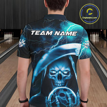 Load image into Gallery viewer, Custom Blue Thunder Lightning Grim Reaper Skull Halloween Bowling Polo Shirts For Men IPHW9851