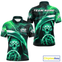 Load image into Gallery viewer, Custom Green Thunder Lightning Grim Reaper Skull Halloween Bowling Polo Shirts For Men IPHW9852