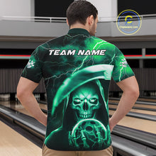Load image into Gallery viewer, Custom Green Thunder Lightning Grim Reaper Skull Halloween Bowling Quarter-Zip Shirts For Men IPHW9852