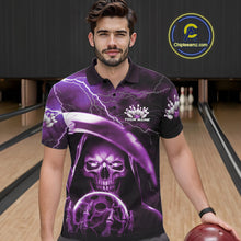 Load image into Gallery viewer, Custom Purple Thunder Lightning Grim Reaper Skull Halloween Bowling Polo Shirts For Men IPHW9853
