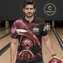 Load image into Gallery viewer, Custom Red Thunder Lightning Grim Reaper Skull Halloween Bowling Polo Shirts For Men IPHW9854