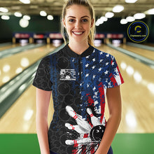 Load image into Gallery viewer, Custom Grunge Vintage American Flag Patriotic Bowling Jerseys, Women Quarter-Zip Shirt IPHW9489