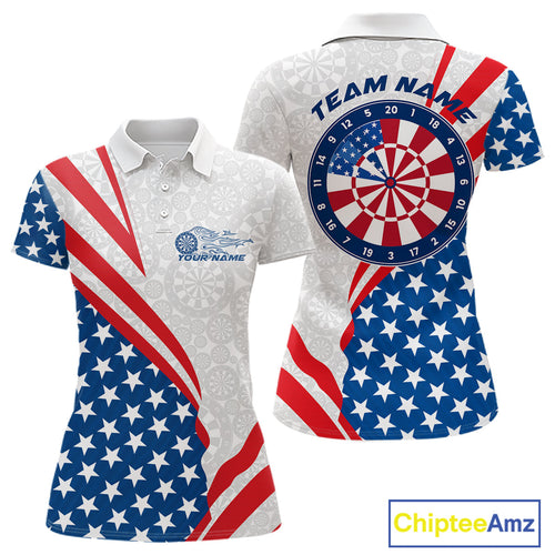 Custom Patriotic Dart Jerseys For Players, US Flag Dartboard Team Polo Shirts For Women IPHW9697