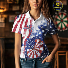Load image into Gallery viewer, Custom Patriotic Dart Pulse Line Jerseys, US Flag Dartboard Team Polo Shirts For Women IPHW9698